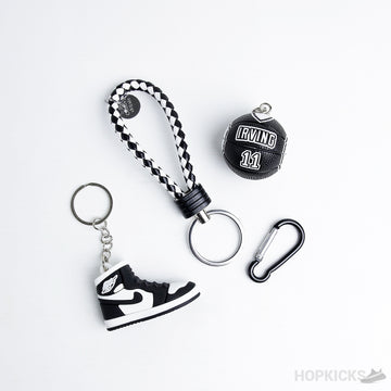 Jordan 1 Panda 3D Sneaker Keychain With Irving 11 Basketball And Hook
