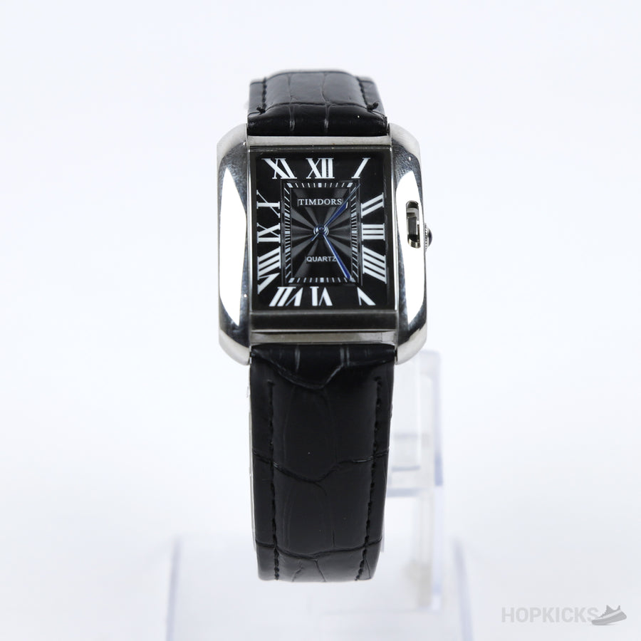 Timdors Classic Silver Rectangular Black Dial Dress Watch
