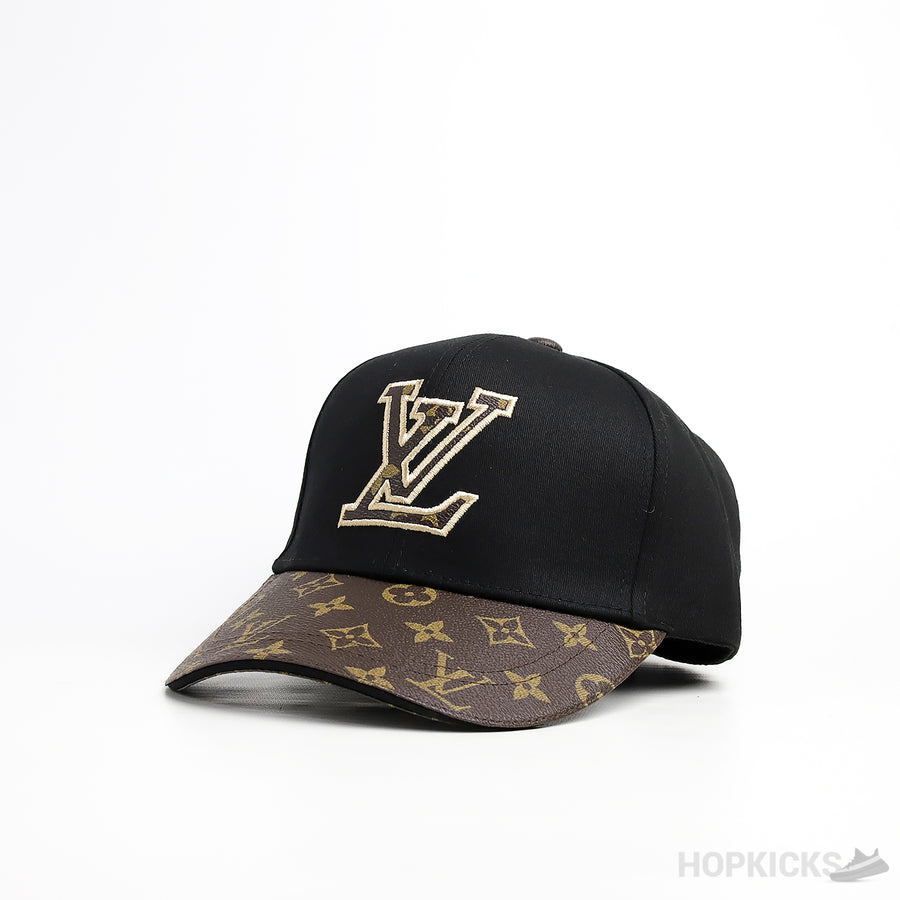 LV Logo Brown Monogram Black Cap