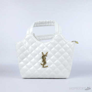YSL White Tribute Patent Leather Tote [Economy Batch]