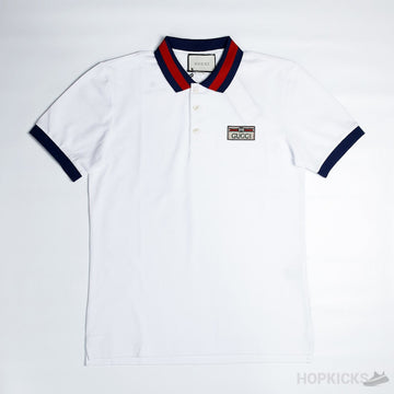 G.U.C.C.I Web Collar White Polo Shirt