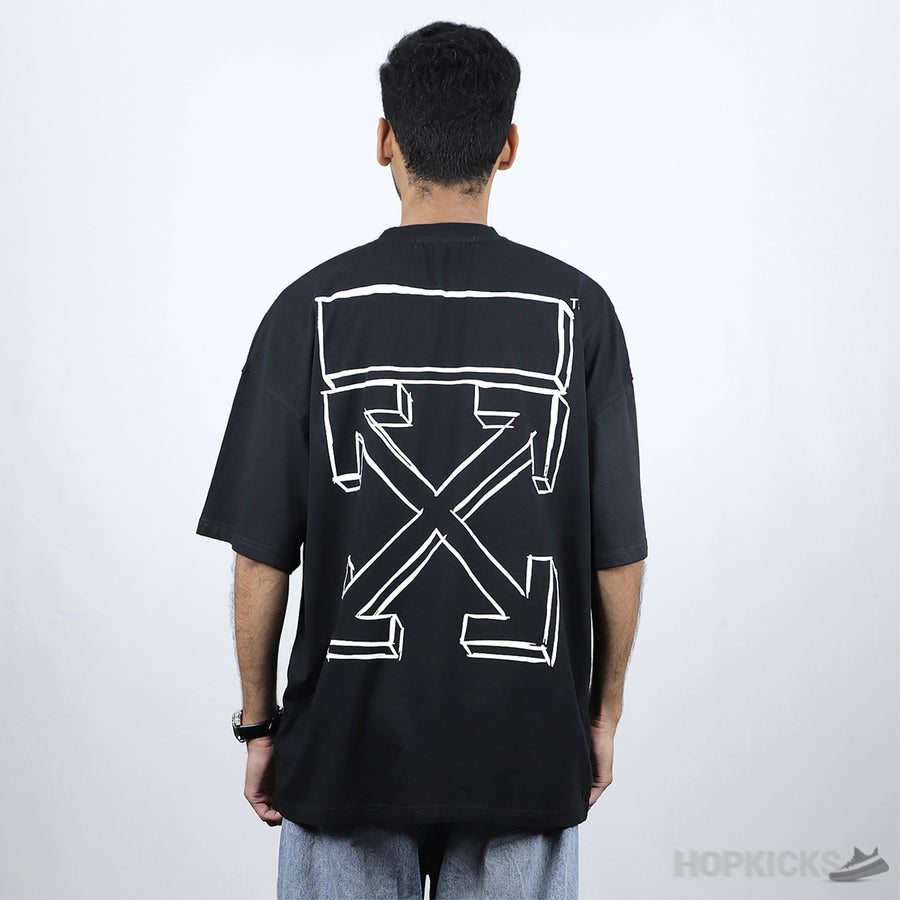 OW Outline Arrow T-Shirt Black White