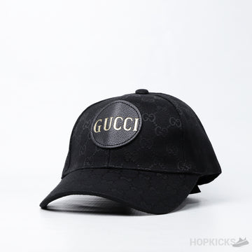 GCC Gold Logo Pattern Black Leather Cap