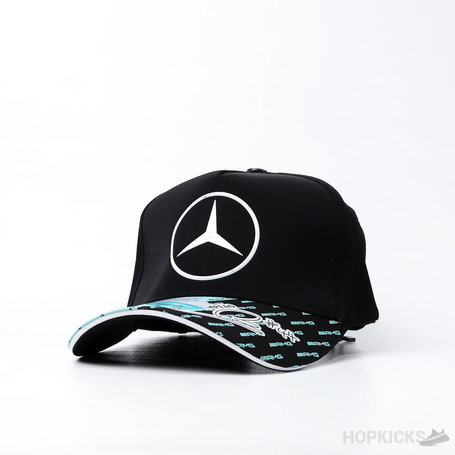 Mercedes White Embroidered Logo Black Cap