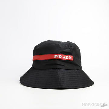 PRD Red Striped Logo Nylon Bucket Black Hat