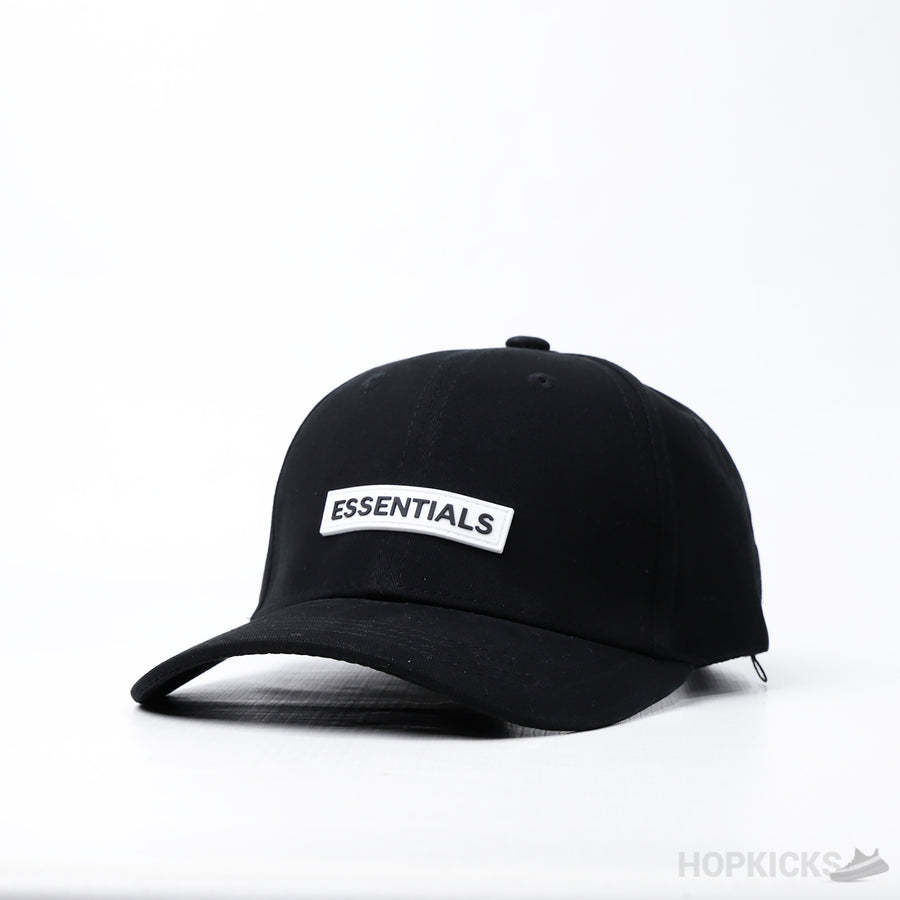 Essentials Baseball White Logo Black Cap
