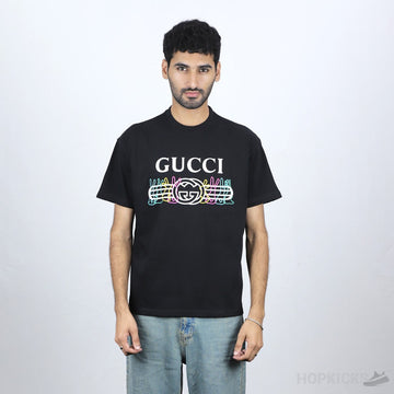 G.U.C.C.I Rabbit Logo Black T-Shirt