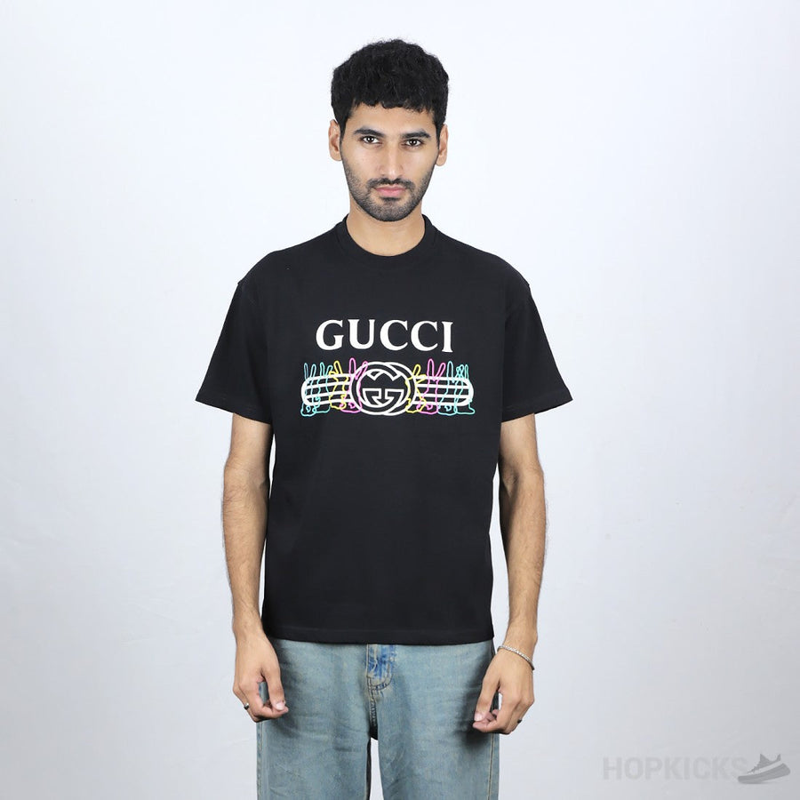 G.U.C.C.I Rabbit Logo Black T-Shirt