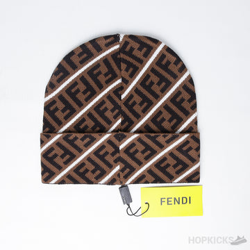 FND Ff Logo Beanie in Brown with White Stripe