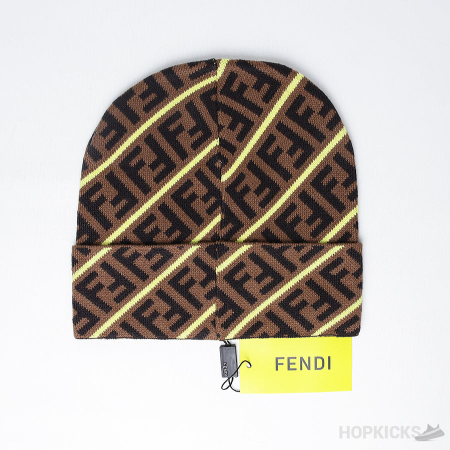 FND Ff Logo Beanie in Brown with Yellow Stripe
