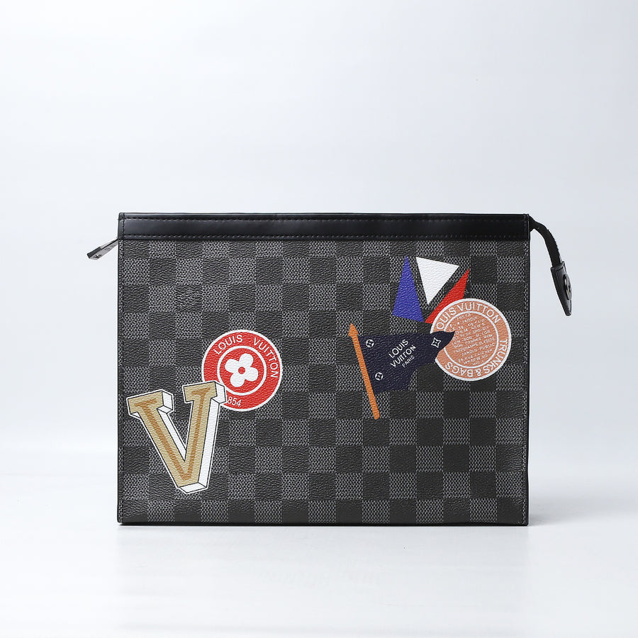 LV Women's Black Voyage Logo-Embellished Pouch In Leather (Dot Perfect)