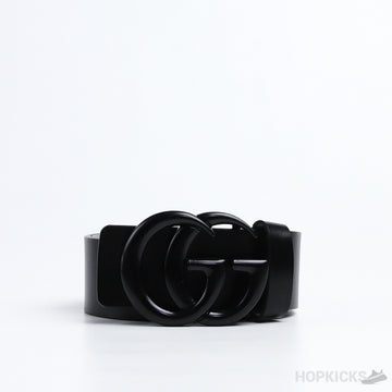 GG Black Logo Buckle Leather Black Belt