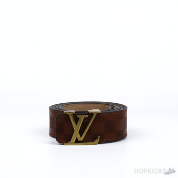 LV Golden Buckle Brown Square Pattern Belt