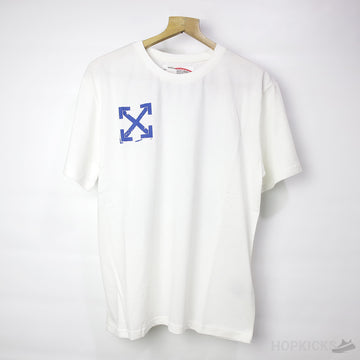 OW Blue Paint Print White T-Shirt