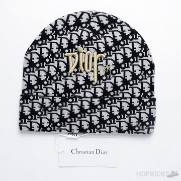 CD Oblique Beanie White and Gold