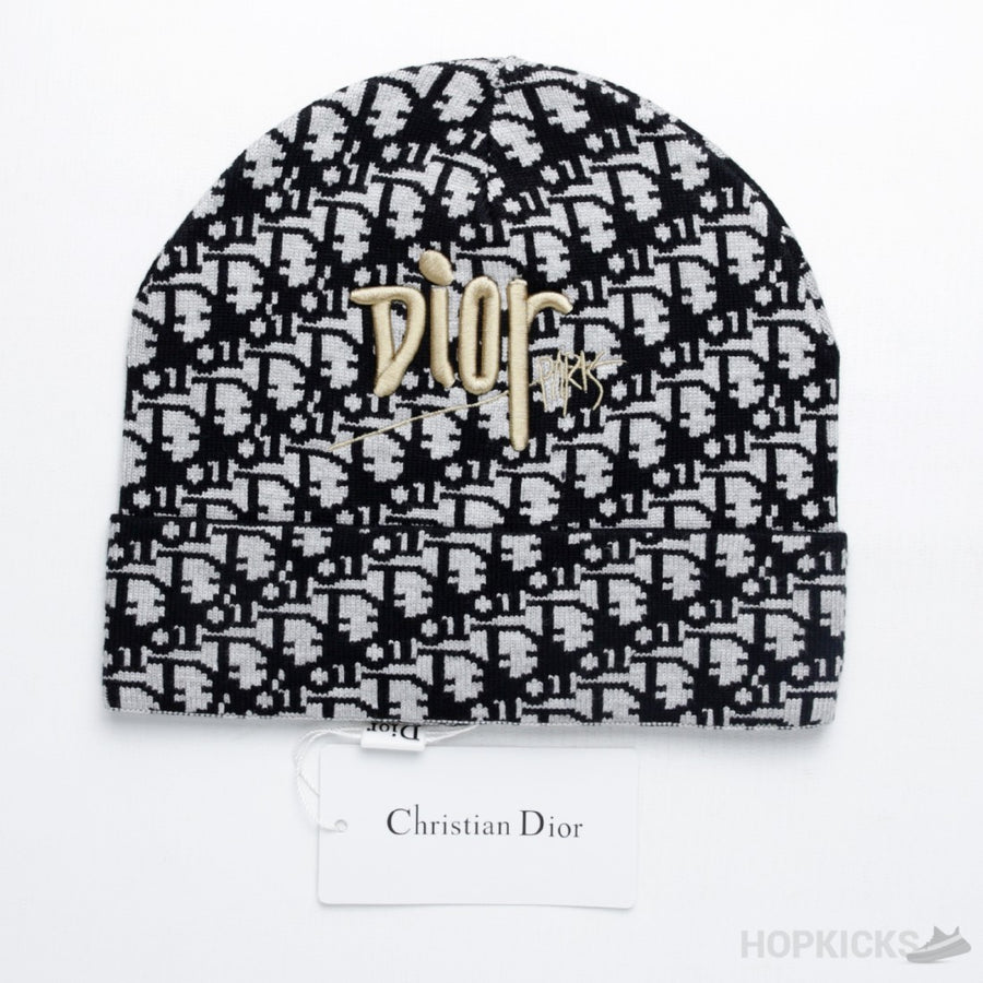 CD Oblique Beanie White and Gold