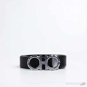 F*rragamo Engraved Buckle Silver Black Belt