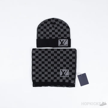 LV Hat, Scarf Set Black and Grey