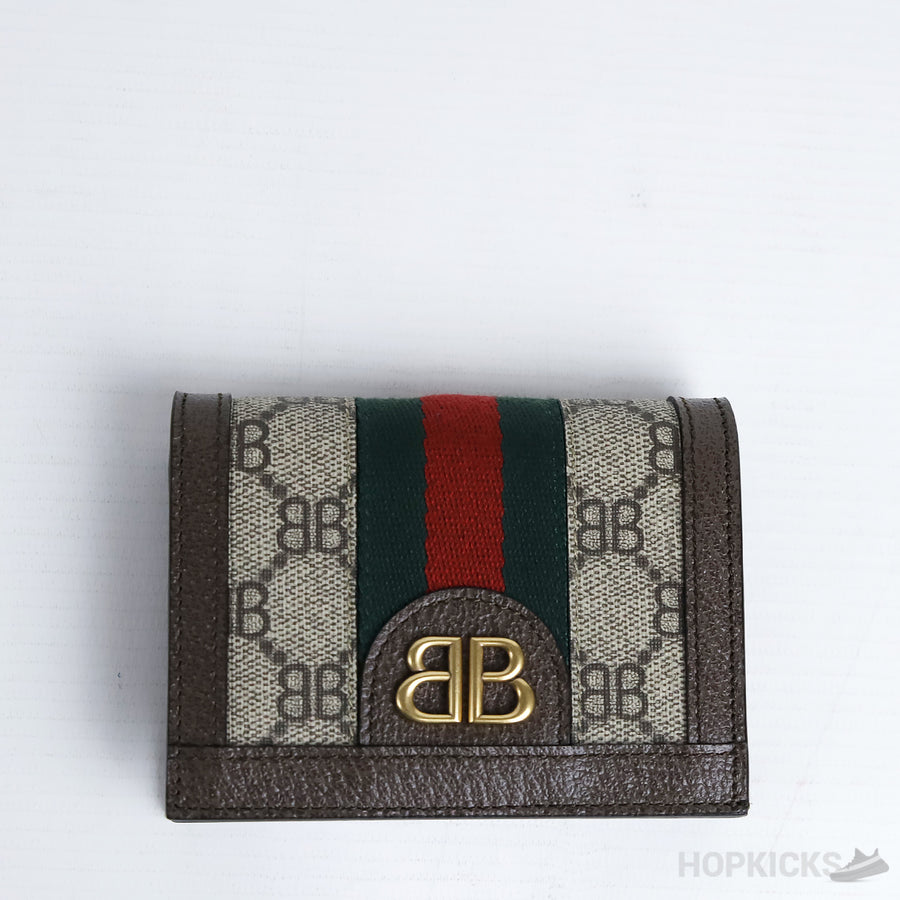 G*cci x B*lenciaga Hacker Card Case Wallet Coffee