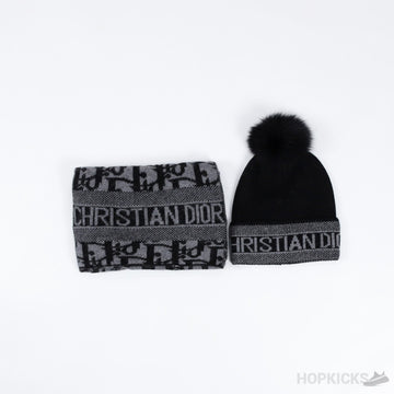 CD Hat, Scarf Set Black and Grey