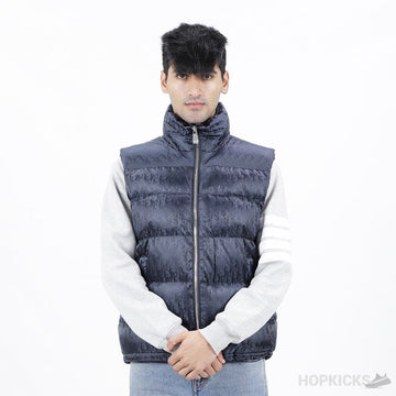 D.I.O.R Oblique Down Vest Navy Blue Technical Jacquard (High-end Batch)