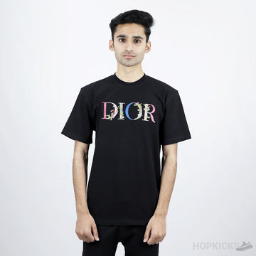D.I.O.R Flowers Embroidered T-Shirt Black