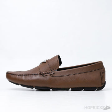 Prada Triangle Logo Penny Slot Brown Loafers