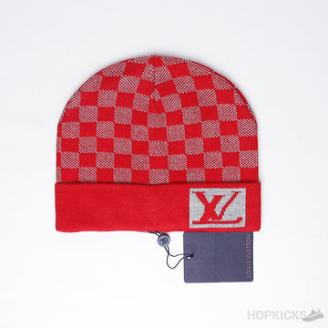 Luxurious LV Signature Beanie Red Grey