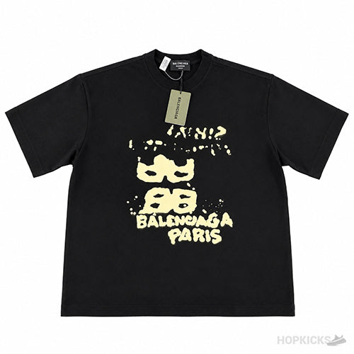 Bale*ciaga Black Distressed Logo Graphic T-Shirt