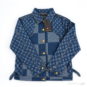 LV Blue Monogram Pattern Denim Jacket
