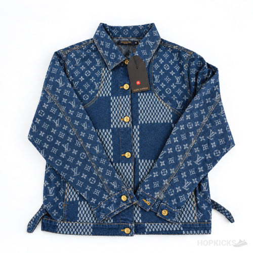 LV Blue Monogram Pattern Denim Jacket