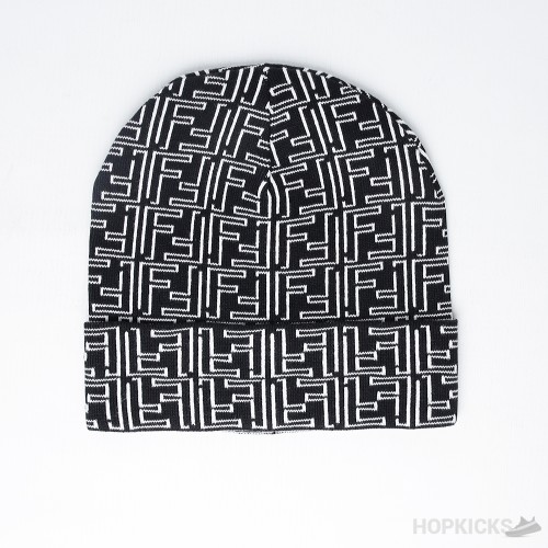 Fendi Ff Print Nero Biano Knitted Wool Beanie