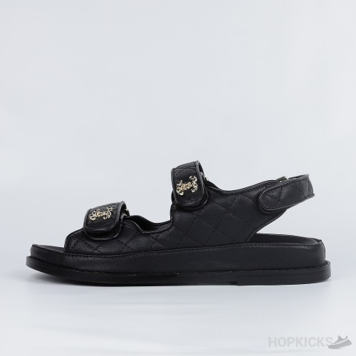 Chanel Grained Calfskin Velcro Dad Sandals Black (Premium Plus Batch)