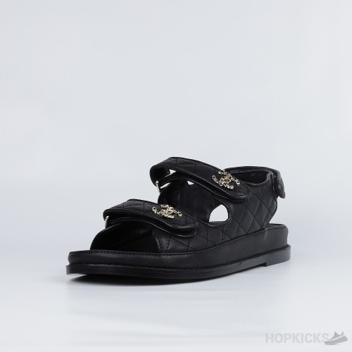 Chanel Grained Calfskin Velcro Dad Sandals Black (Premium Plus Batch)