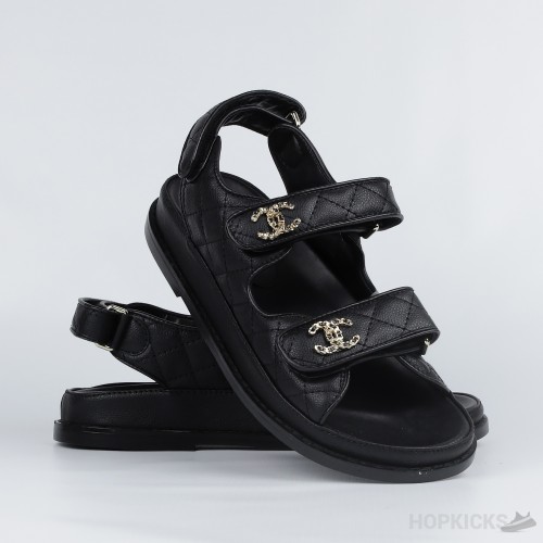 Chanel Grained Calfskin Velcro Dad Sandals Black (Premium Plus Batch)