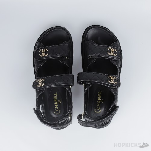 Chanel Grained Calfskin Velcro Dad Sandals Black (Premium Plus Batch)