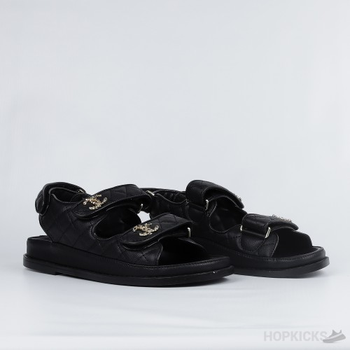 Chanel Grained Calfskin Velcro Dad Sandals Black (Premium Plus Batch)