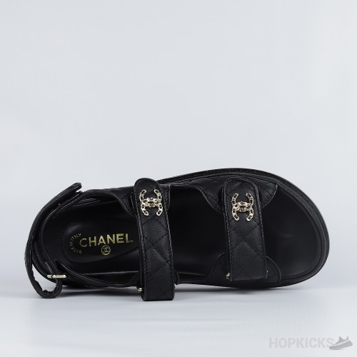 Chanel Grained Calfskin Velcro Dad Sandals Black (Premium Plus Batch)