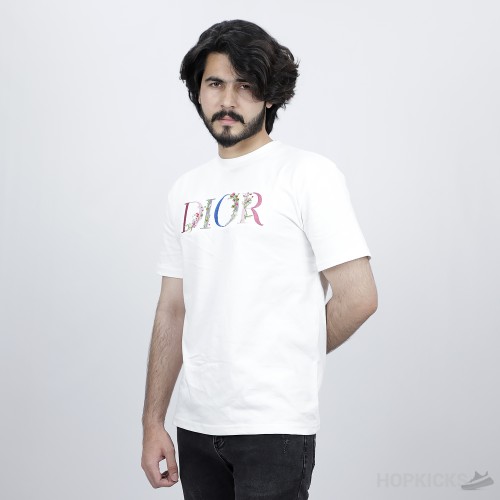 Dior Flowers Embroidered T-Shirt White