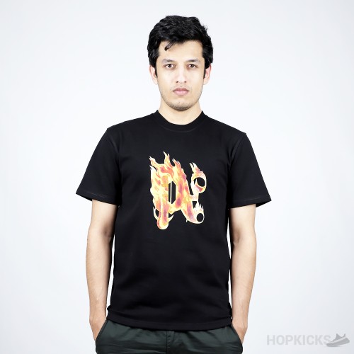 Palm Angels Logo on Fire Black T-Shirt