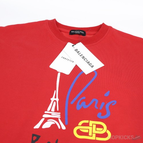 Balenciaga Paris Print Logo Red T-Shirt