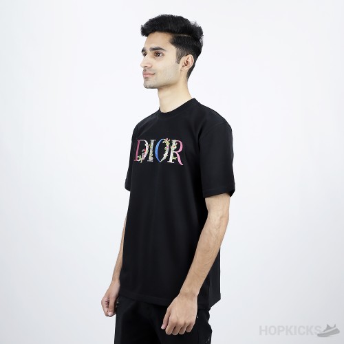 DIOR Flowers Embroidered T-Shirt Black