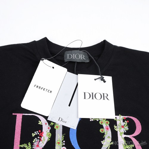 DIOR Flowers Embroidered T-Shirt Black