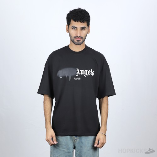 Palm Angels Black Cotton Sprayed Logo Printed Crew Neck T-Shirt