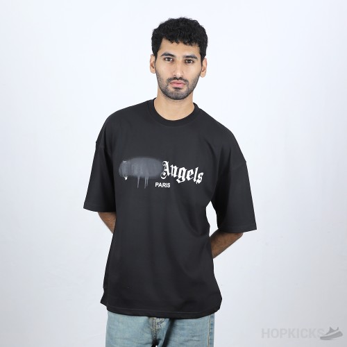 Palm Angels Black Cotton Sprayed Logo Printed Crew Neck T-Shirt