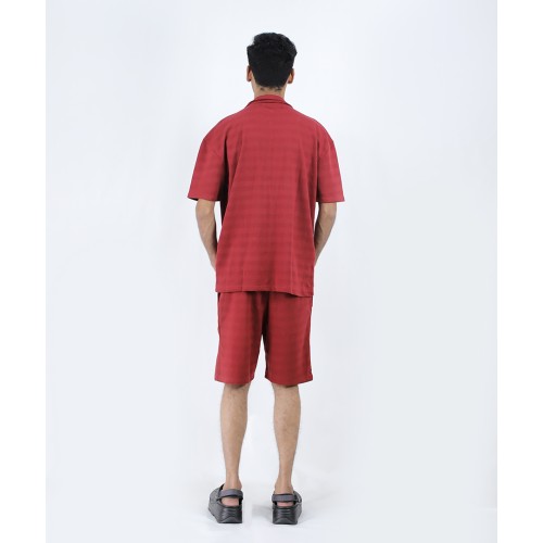 Off-White Maroon Shirt and Shorts