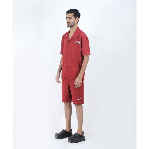 Off-White Maroon Shirt and Shorts