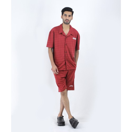 Off-White Maroon Shirt and Shorts