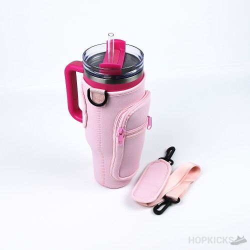 Pink Color Water Bottle Carrier Bag With Phone Pocket For Stanley Bottle