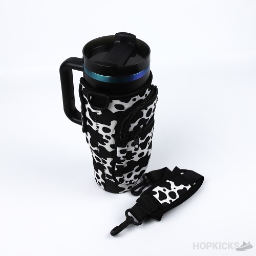 Black Leopard Water Bottle Carrier Bag With Phone Pocket For Stanley Bottle